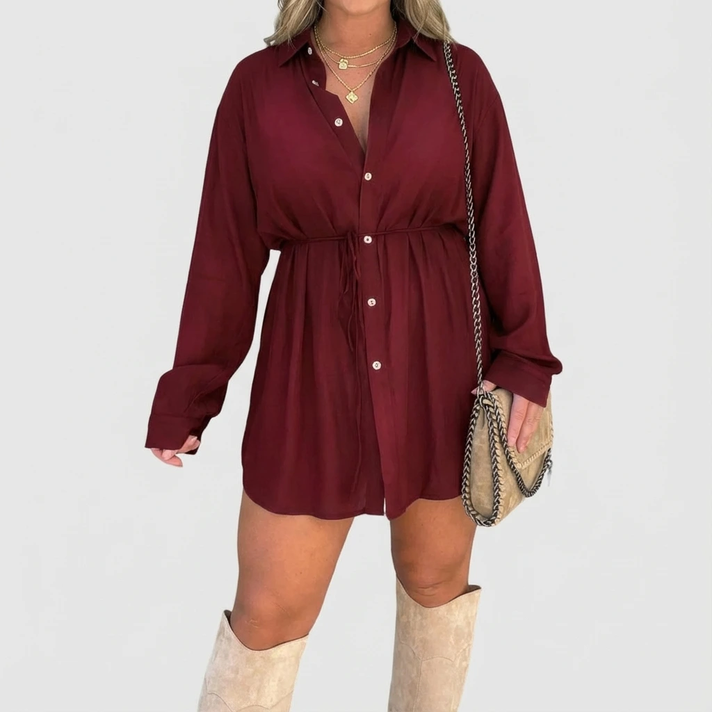 Women's Long Sleeve Button-Up Shirt Dress