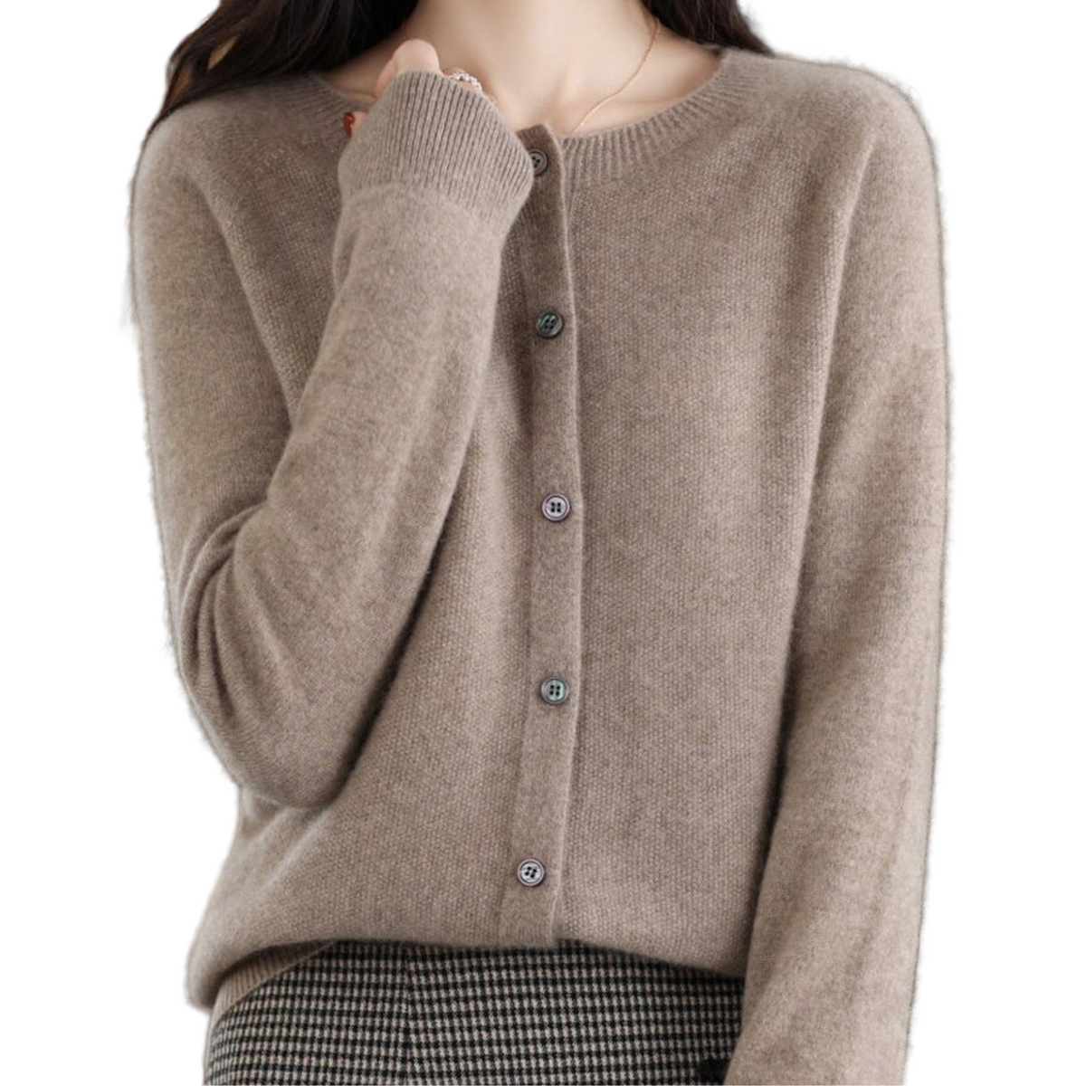 Women's Crew Neck Fine Knit Button Cardigan
