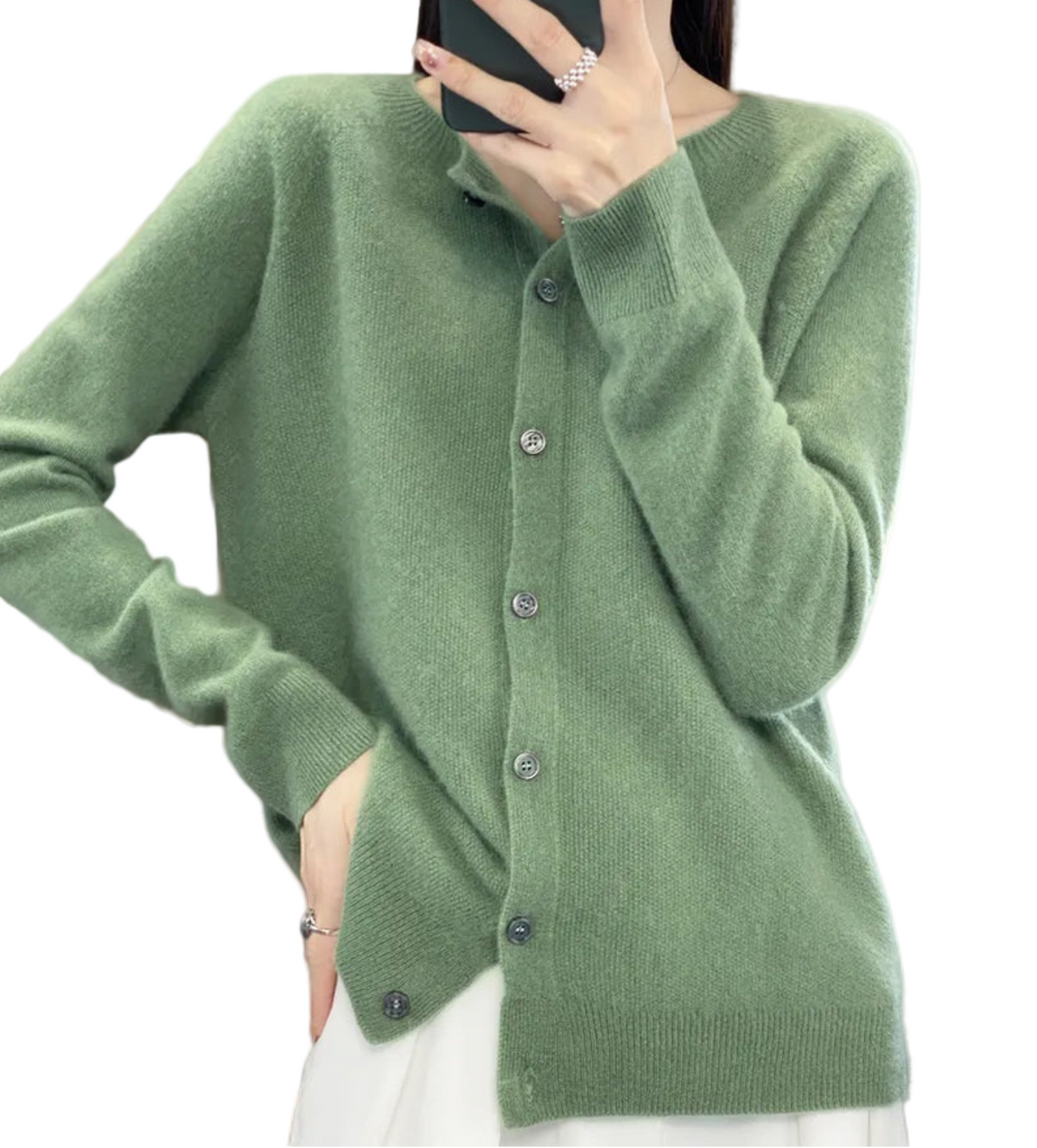 Women's Crew Neck Fine Knit Button Cardigan