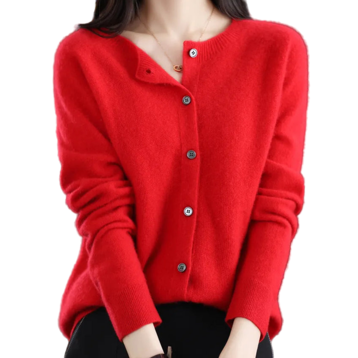 Women's Crew Neck Fine Knit Button Cardigan