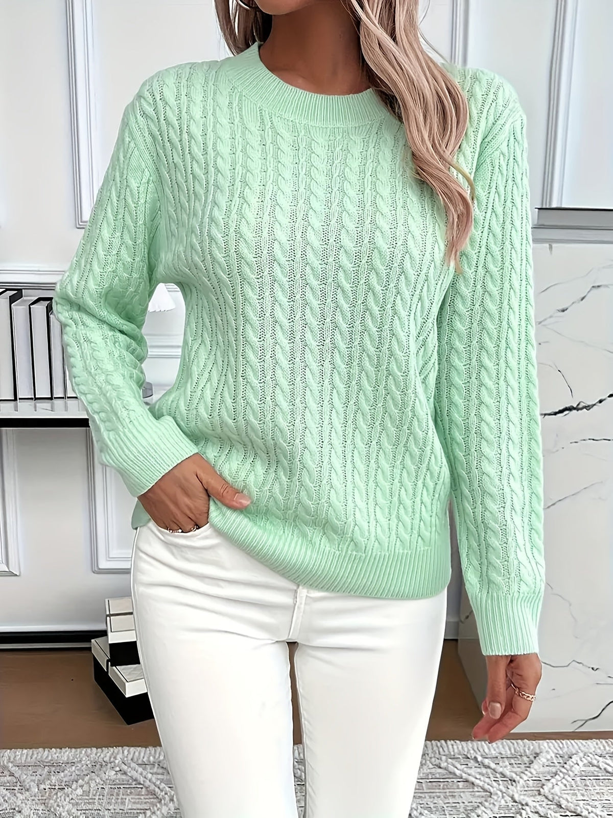 Women's Cable Knit Crew Neck Jumper