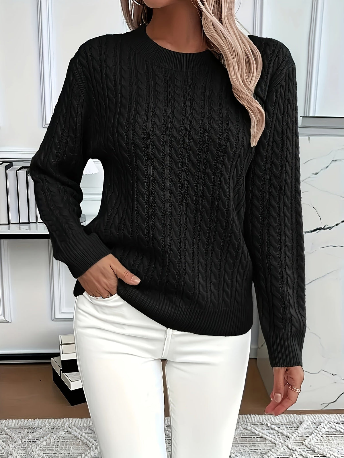 Women's Cable Knit Crew Neck Jumper