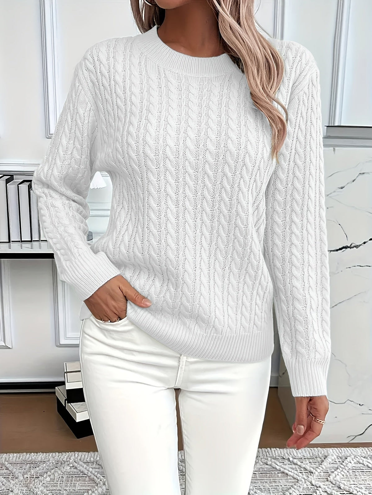 Women's Cable Knit Crew Neck Jumper