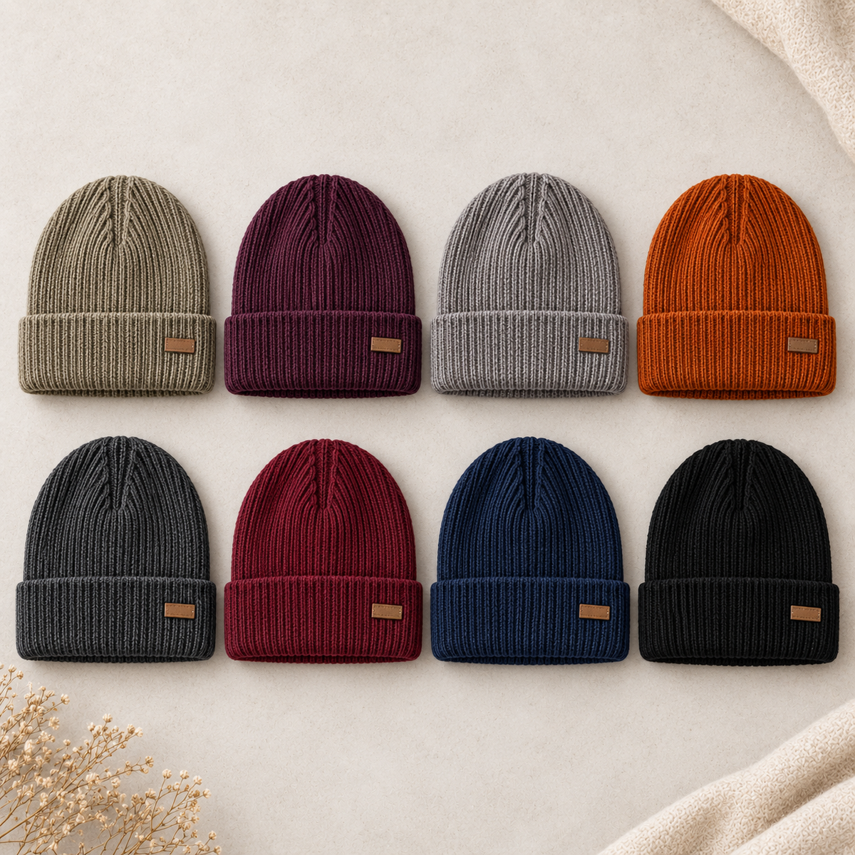 Women's Ribbed Cuffed Beanie with Cable Detail