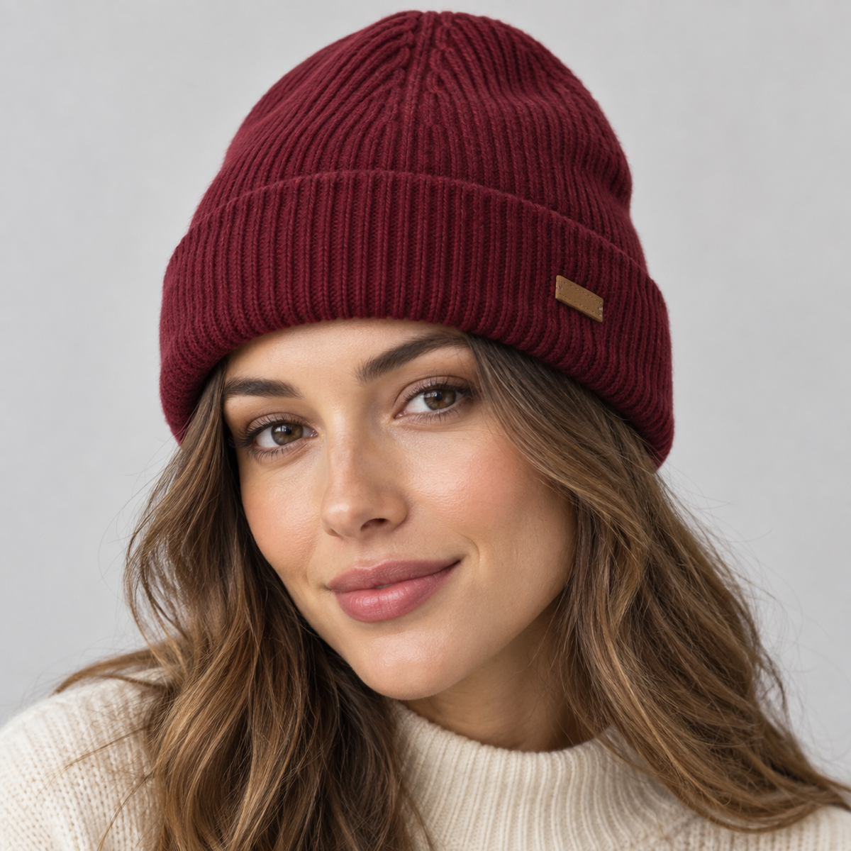 Women's Ribbed Cuffed Beanie with Cable Detail