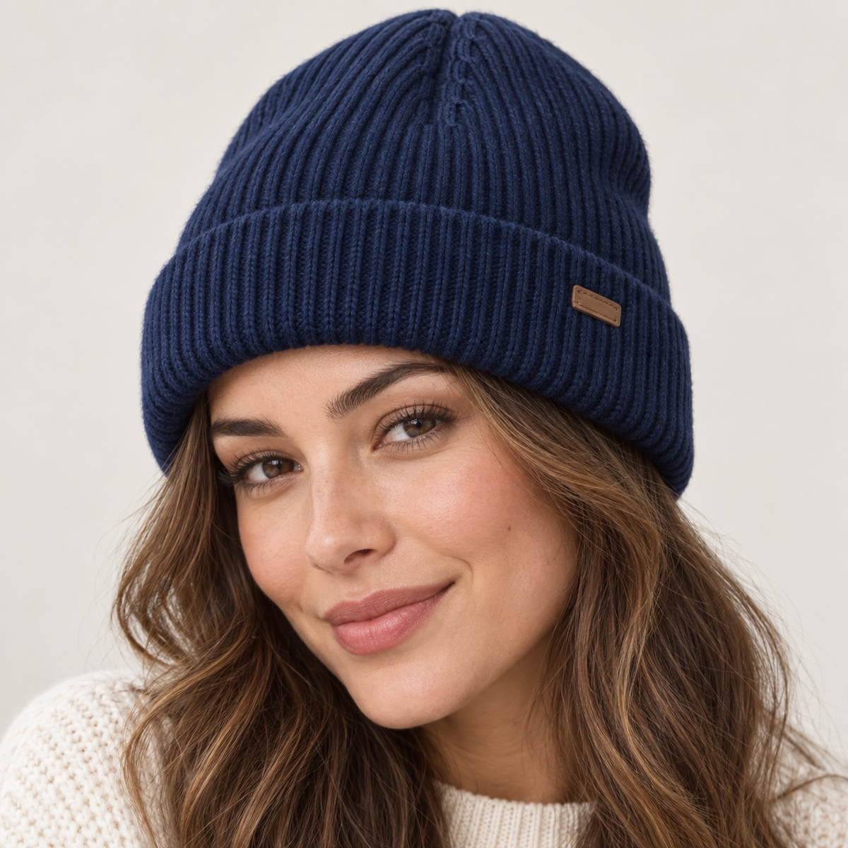 Women's Ribbed Cuffed Beanie with Cable Detail