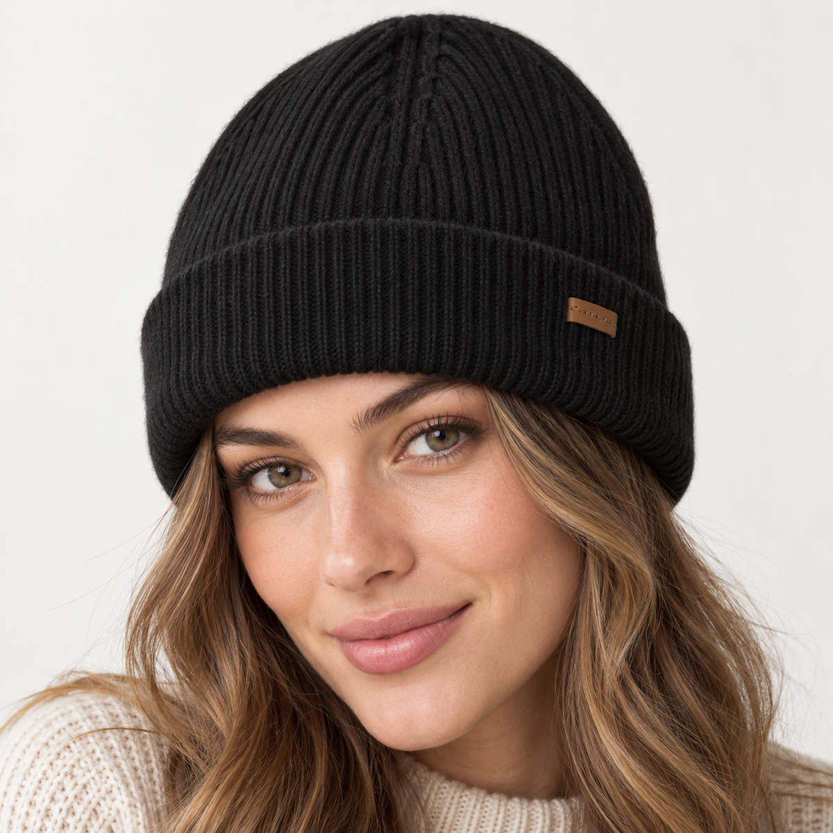 Women's Ribbed Cuffed Beanie with Cable Detail