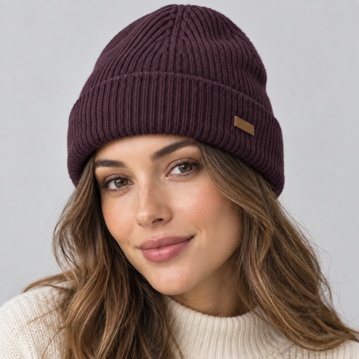 Women's Ribbed Cuffed Beanie with Cable Detail