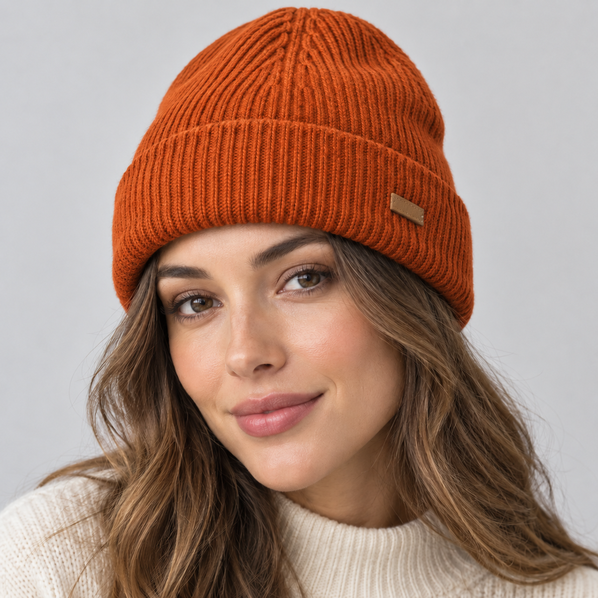 Women's Ribbed Cuffed Beanie with Cable Detail