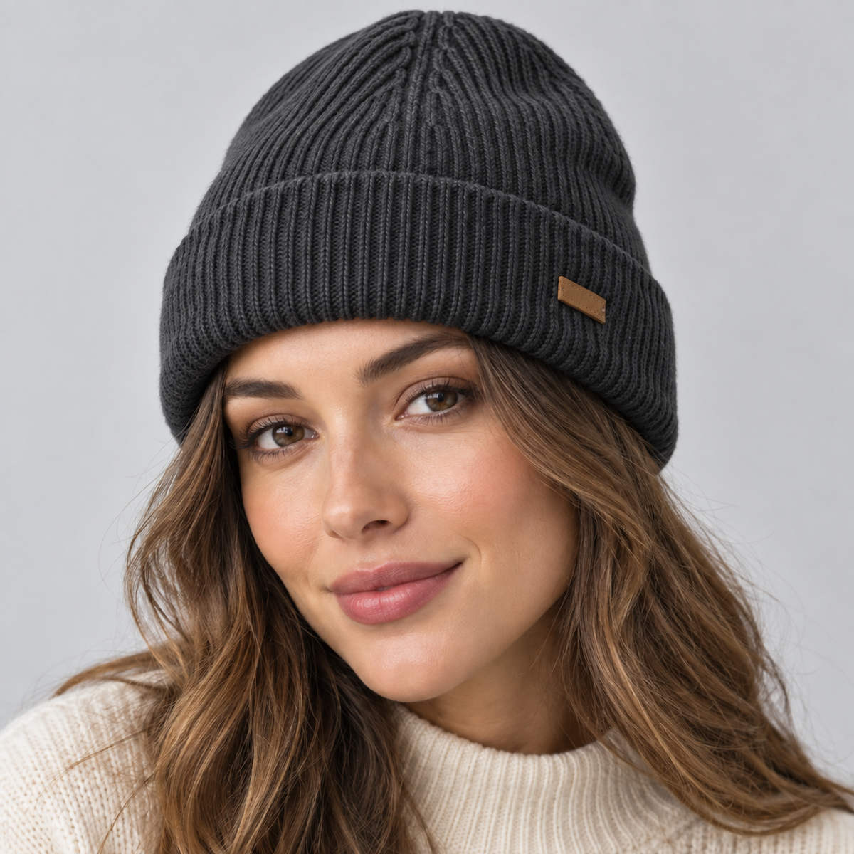 Women's Ribbed Cuffed Beanie with Cable Detail