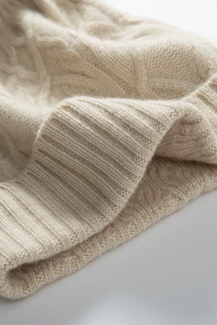 Women's Cable Knit Bobble Hat with Ribbed Cuff