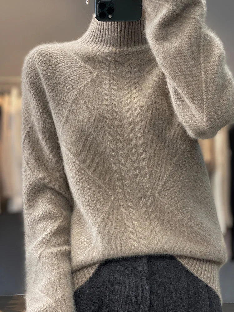 Women's Warm Cable Knit Roll Neck Jumper
