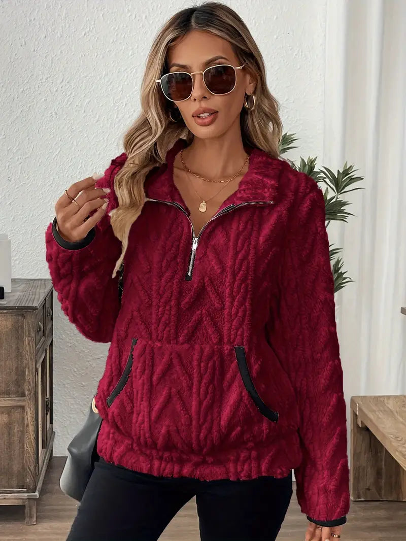 Women's Cable Textured Quarter-Zip Fleece Pullover