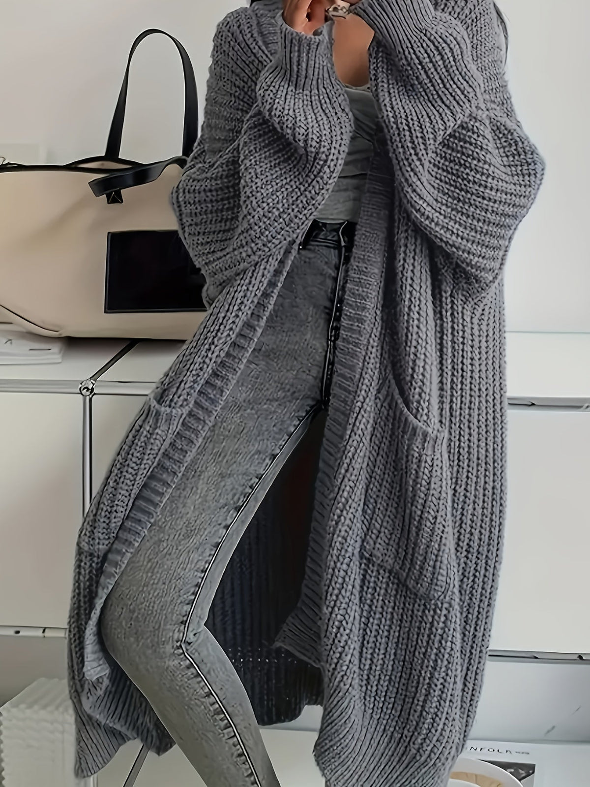Women's Chunky Knit Longline Open Cardigan