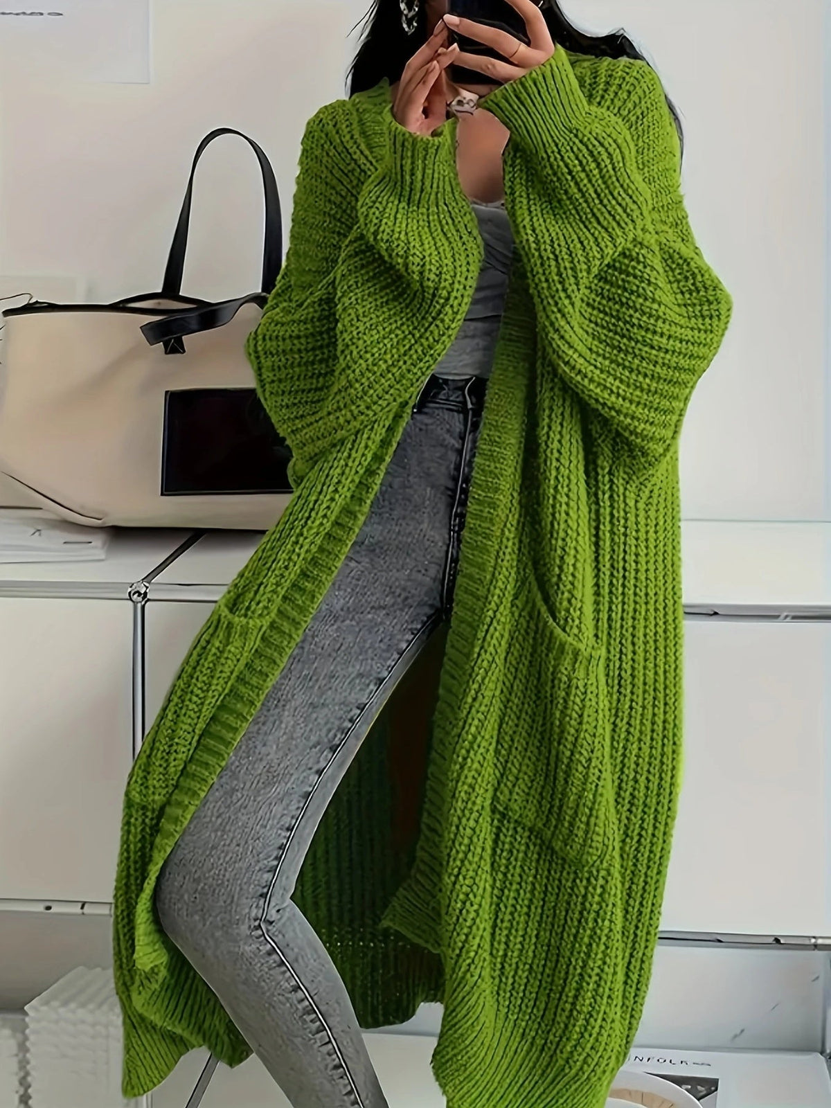 Women's Chunky Knit Longline Open Cardigan