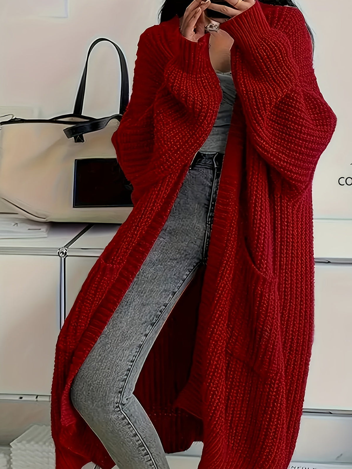 Women's Chunky Knit Longline Open Cardigan