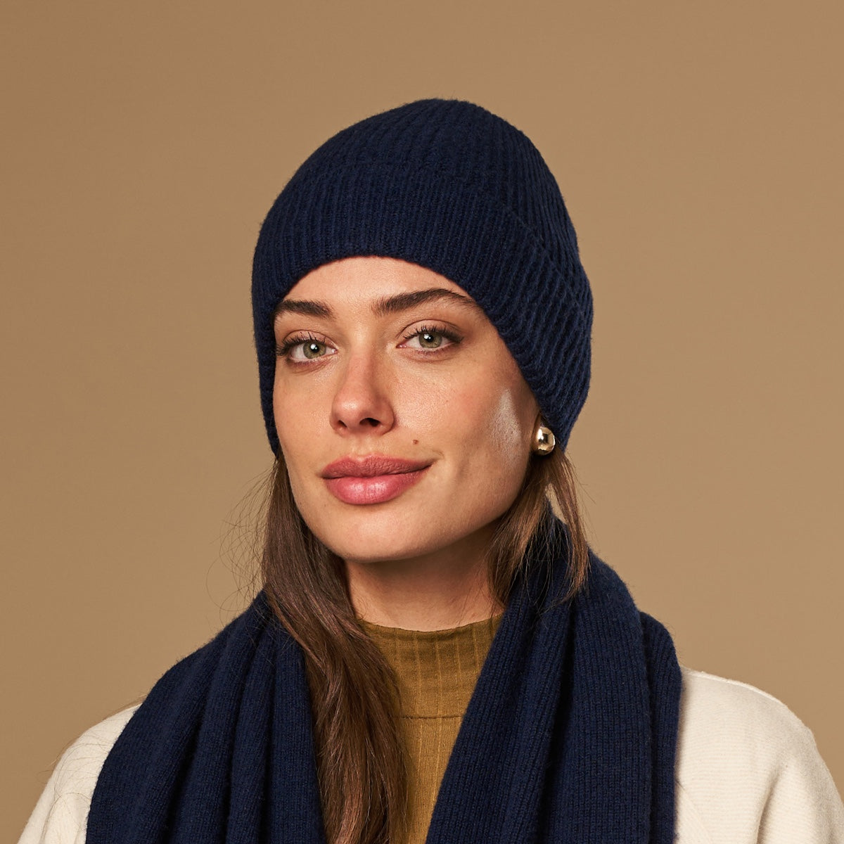 Women's Ribbed Knit Beanie Hat in Navy