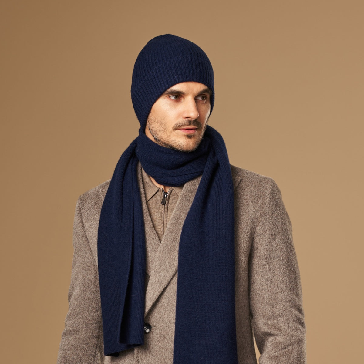 Women's Ribbed Knit Beanie Hat in Navy