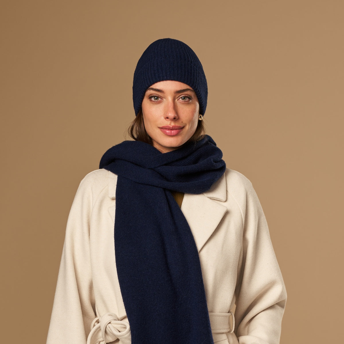 Women's Ribbed Knit Beanie Hat in Navy