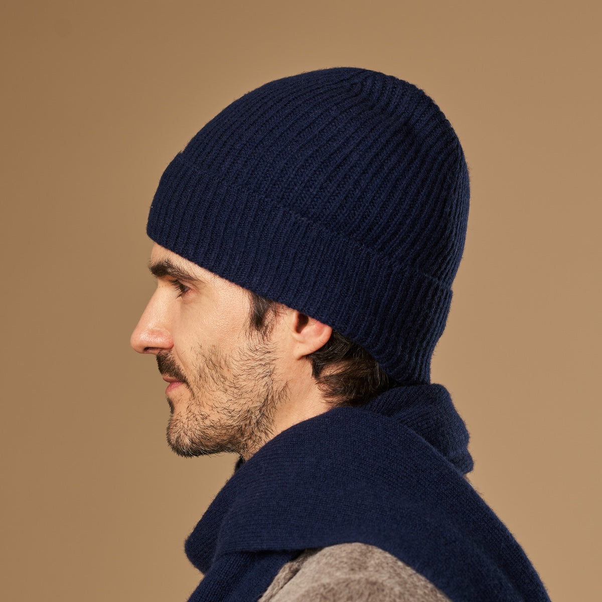 Women's Ribbed Knit Beanie Hat in Navy