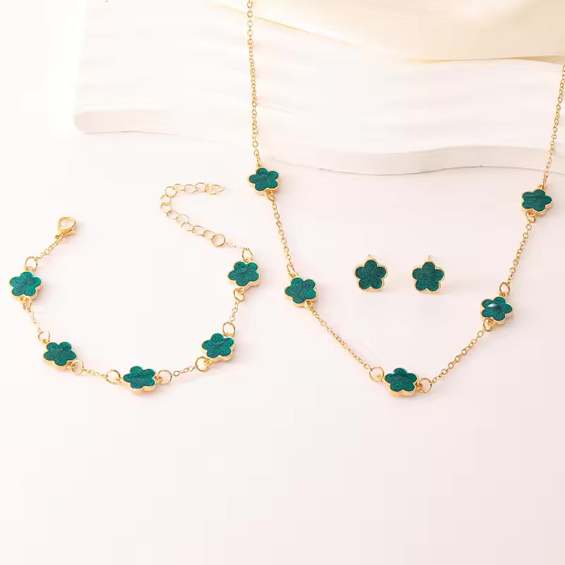 Women's Flower Charm Jewellery Set with Earrings