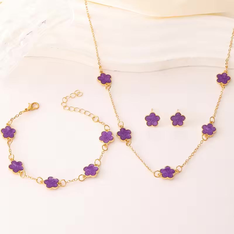 Women's Flower Charm Jewellery Set with Earrings