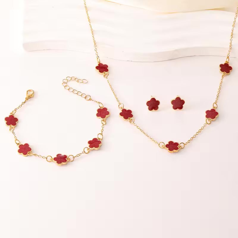 Women's Flower Charm Jewellery Set with Earrings