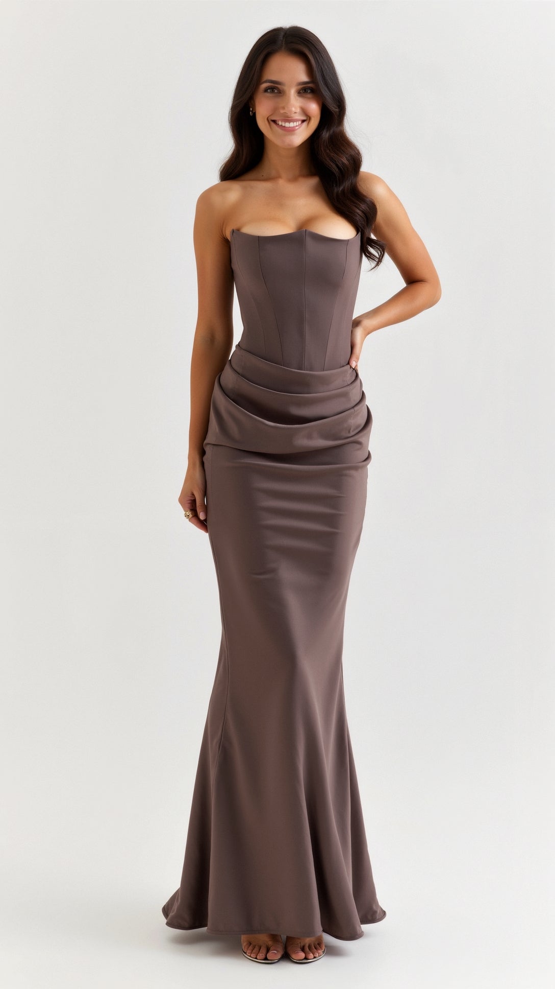 Women's Strapless Corset Column Maxi Dress
