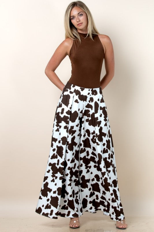 Women's Cow Print Wide-Leg Palazzo Trousers