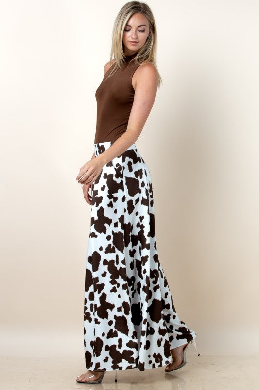 Women's Cow Print Wide-Leg Palazzo Trousers