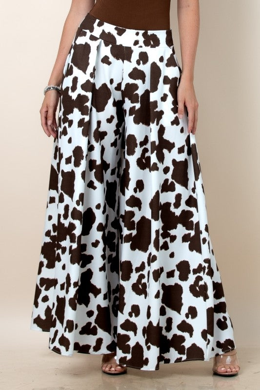 Women's Cow Print Wide-Leg Palazzo Trousers