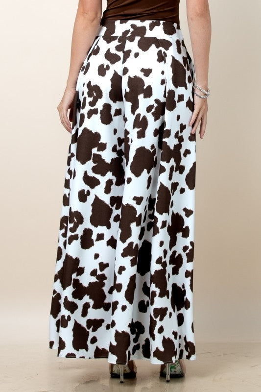 Women's Cow Print Wide-Leg Palazzo Trousers
