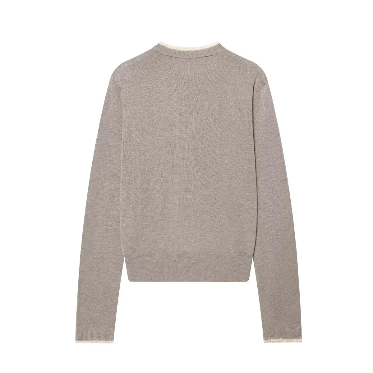 Women's Crew Neck Button-Front Fine Knit Cardigan with Lace Trim