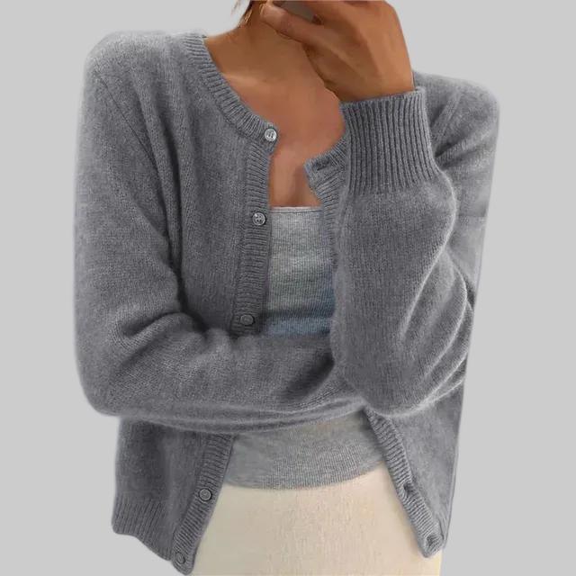 Women's Crew Neck Knit Button Cardigan