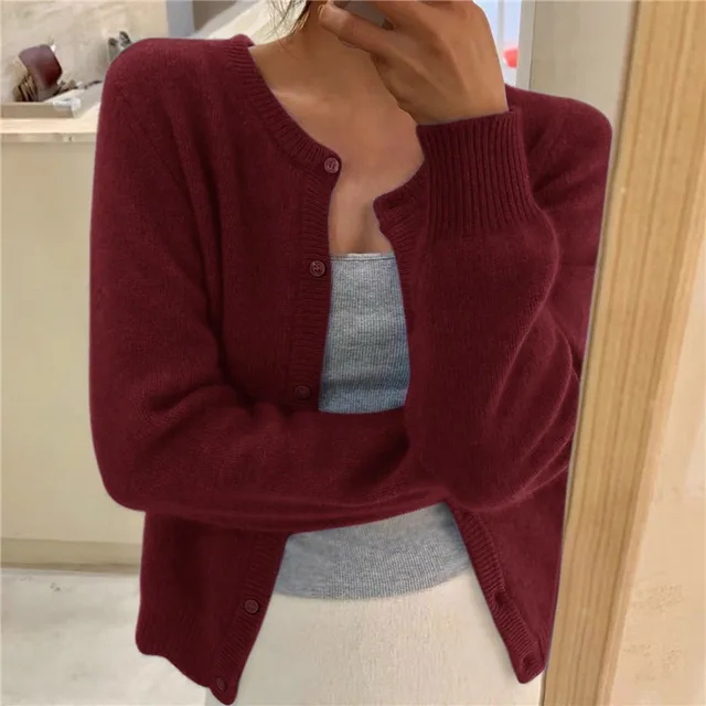 Women's Crew Neck Knit Button Cardigan