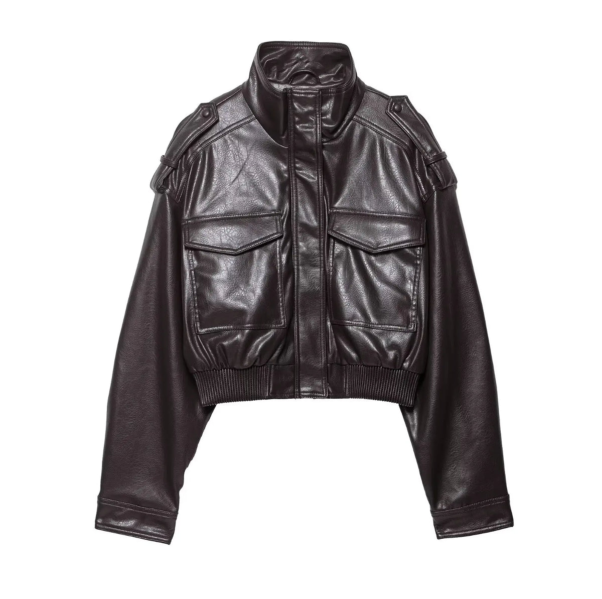 Women's Cropped Faux Leather Utility Jacket