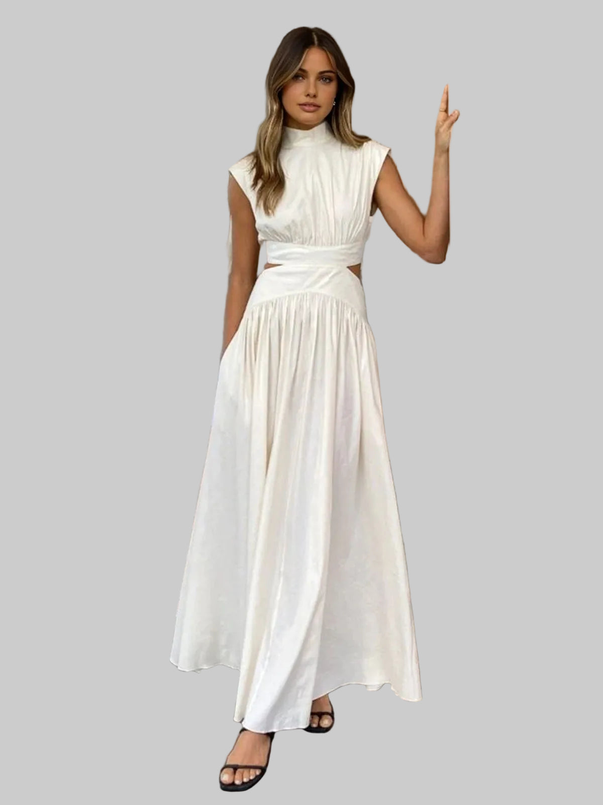Women's High Neck Cut-Out Pleated Maxi Dress