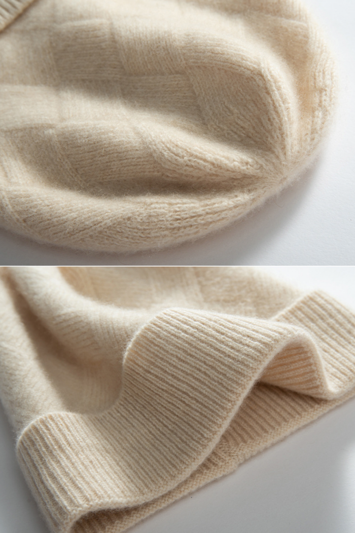 Women's Diamond Knit Turn-Up Beanie Hat