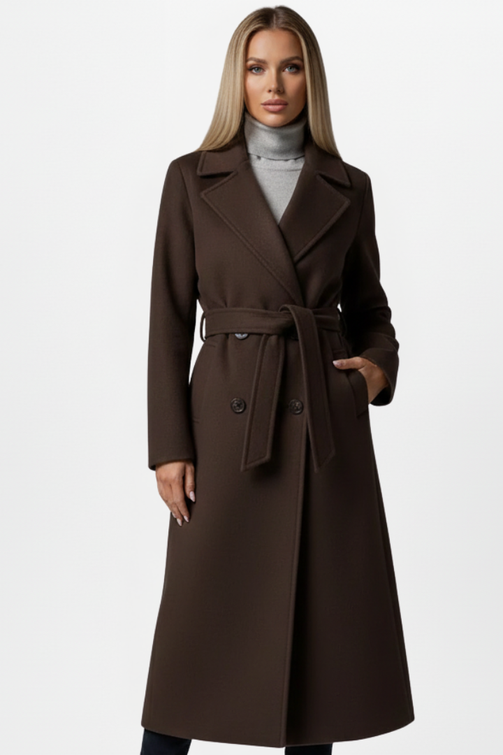 Women's Belted Double-Breasted Wool-Look Wrap Coat