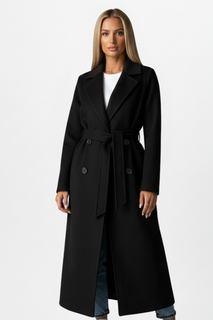 Women's Belted Double-Breasted Wool-Look Wrap Coat