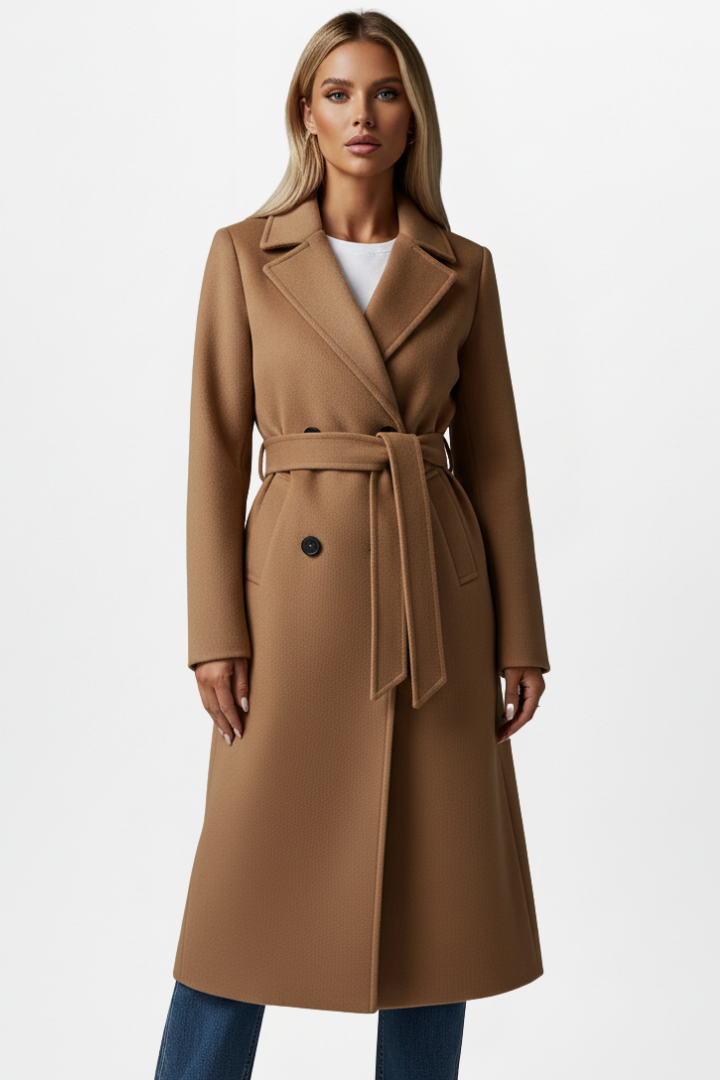 Women's Belted Double-Breasted Wool-Look Wrap Coat