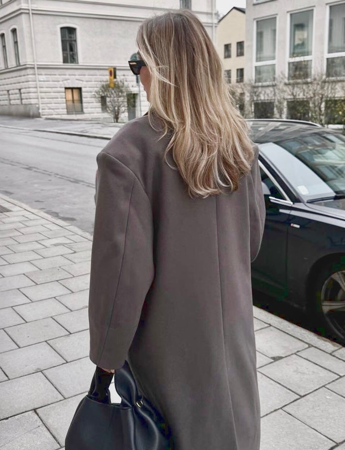Women's Double-Breasted Wool-Look Maxi Coat with Notch Lapel