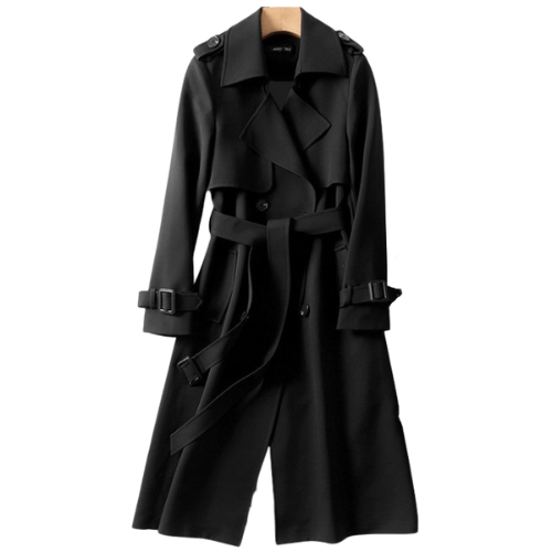 Women's Belted Double-Breasted Long Trench Coat
