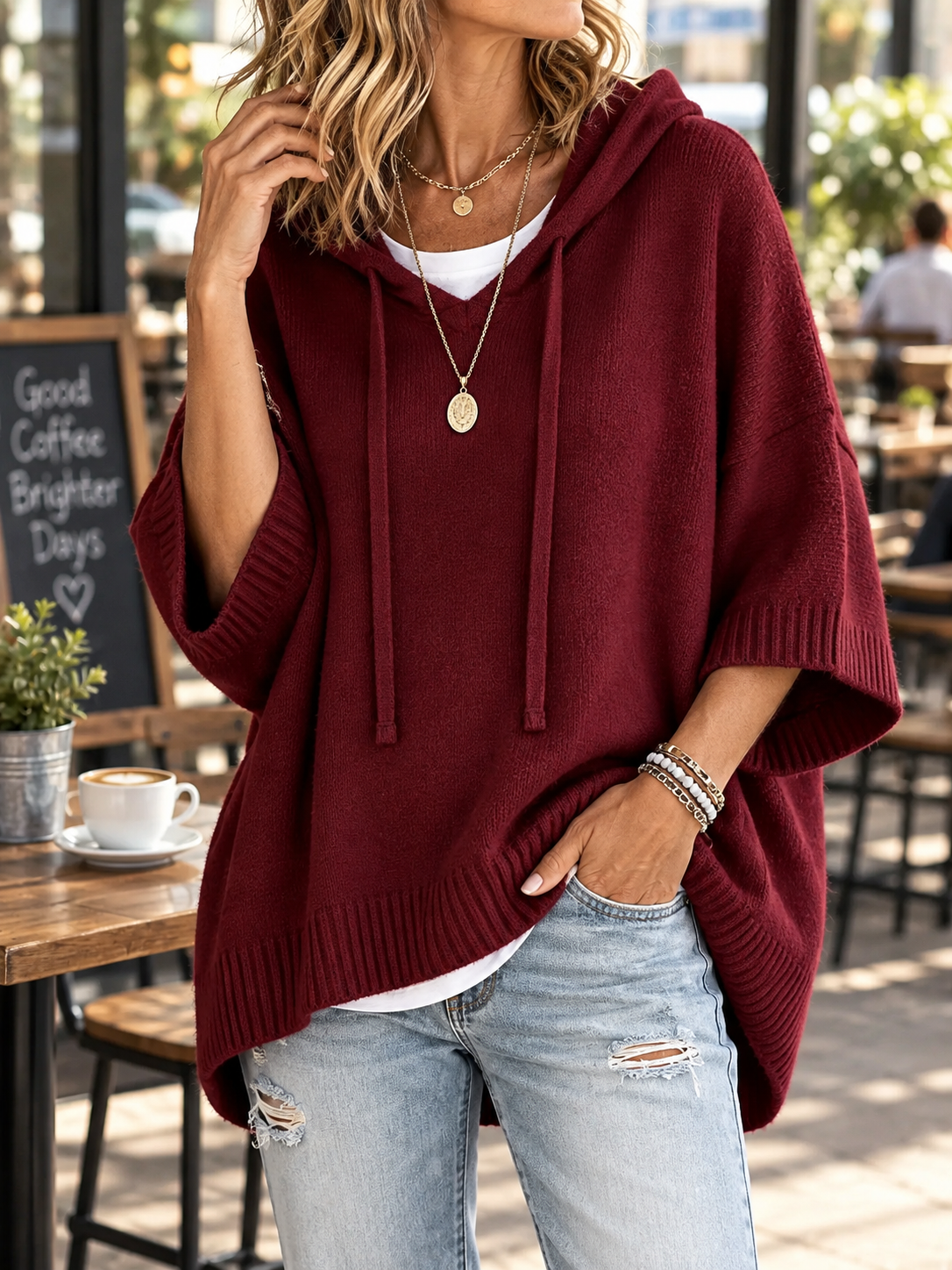 Women's Oversized Knit Drawstring Hoodie