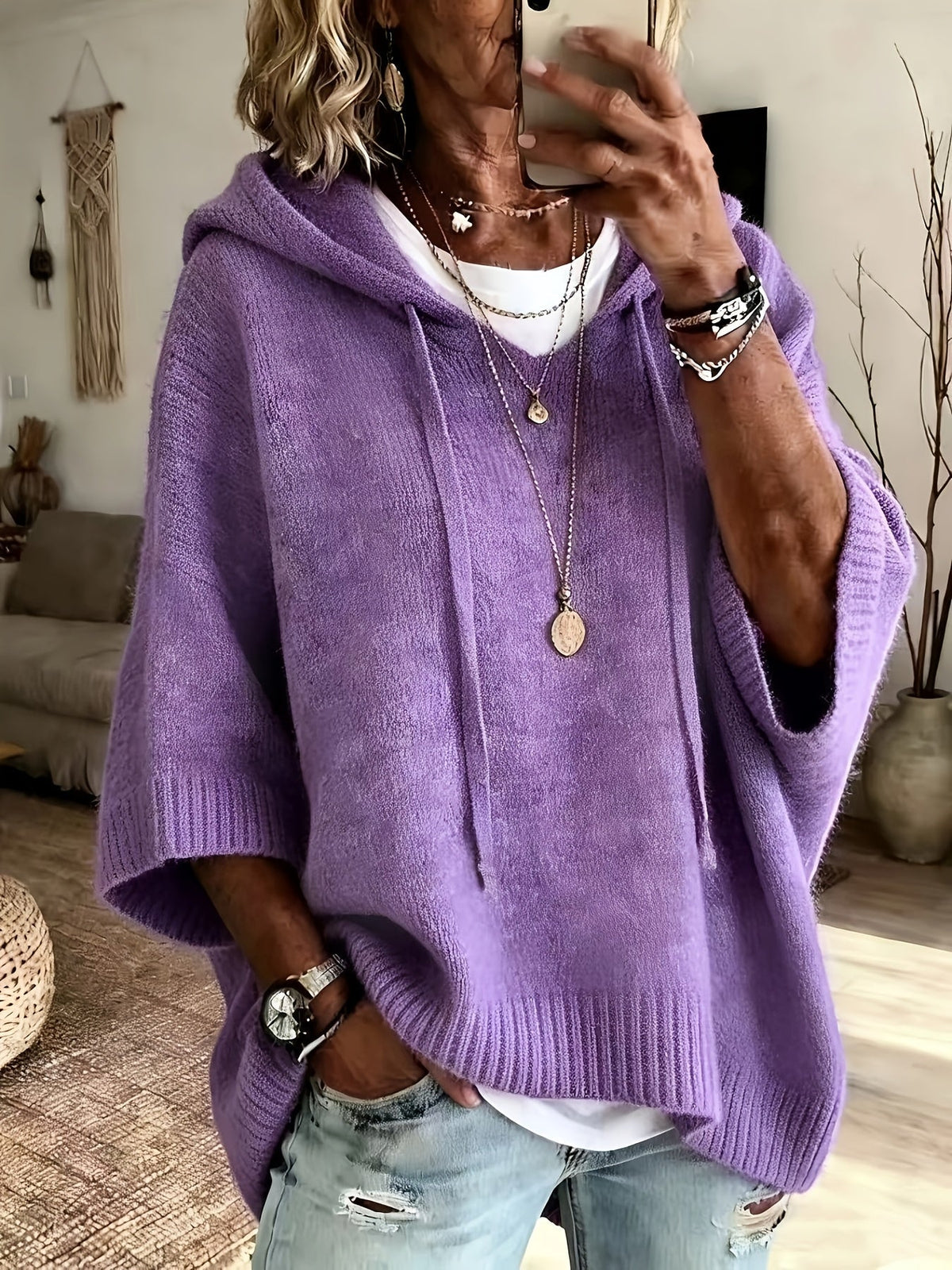 Women's Oversized Knit Drawstring Hoodie