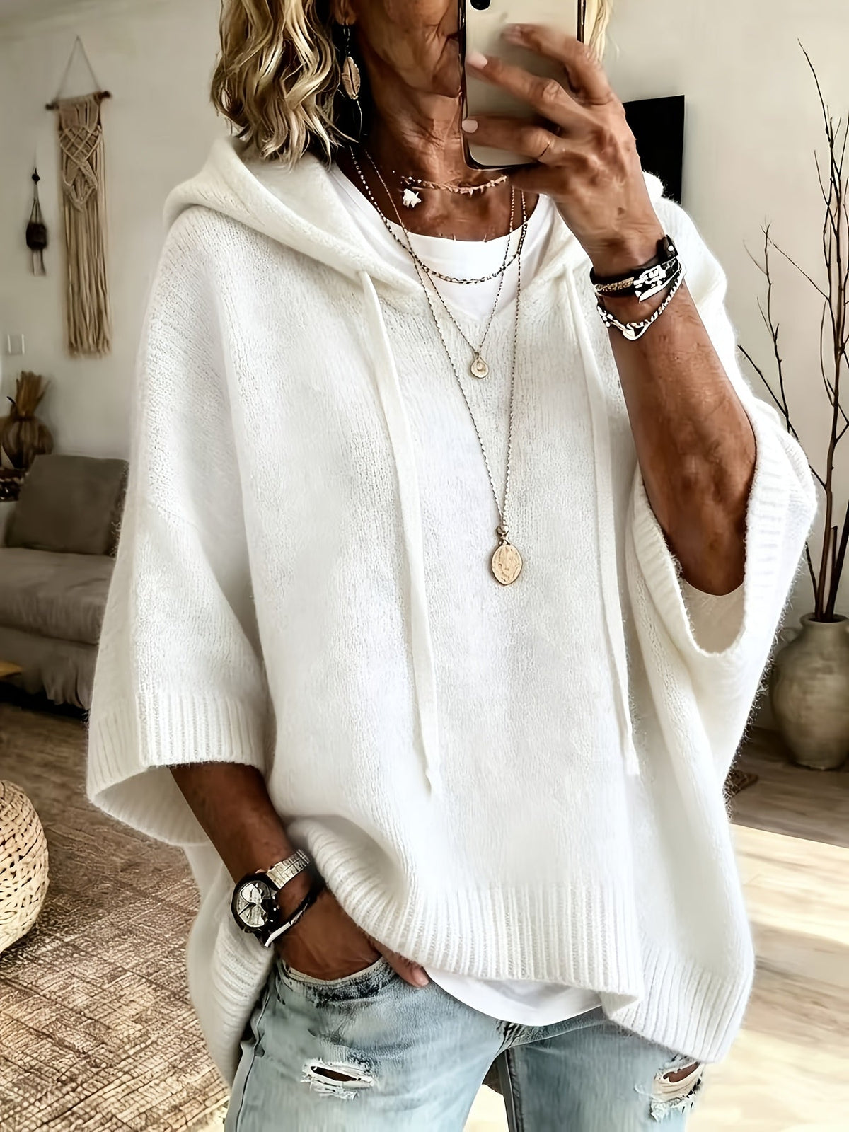 Women's Oversized Knit Drawstring Hoodie