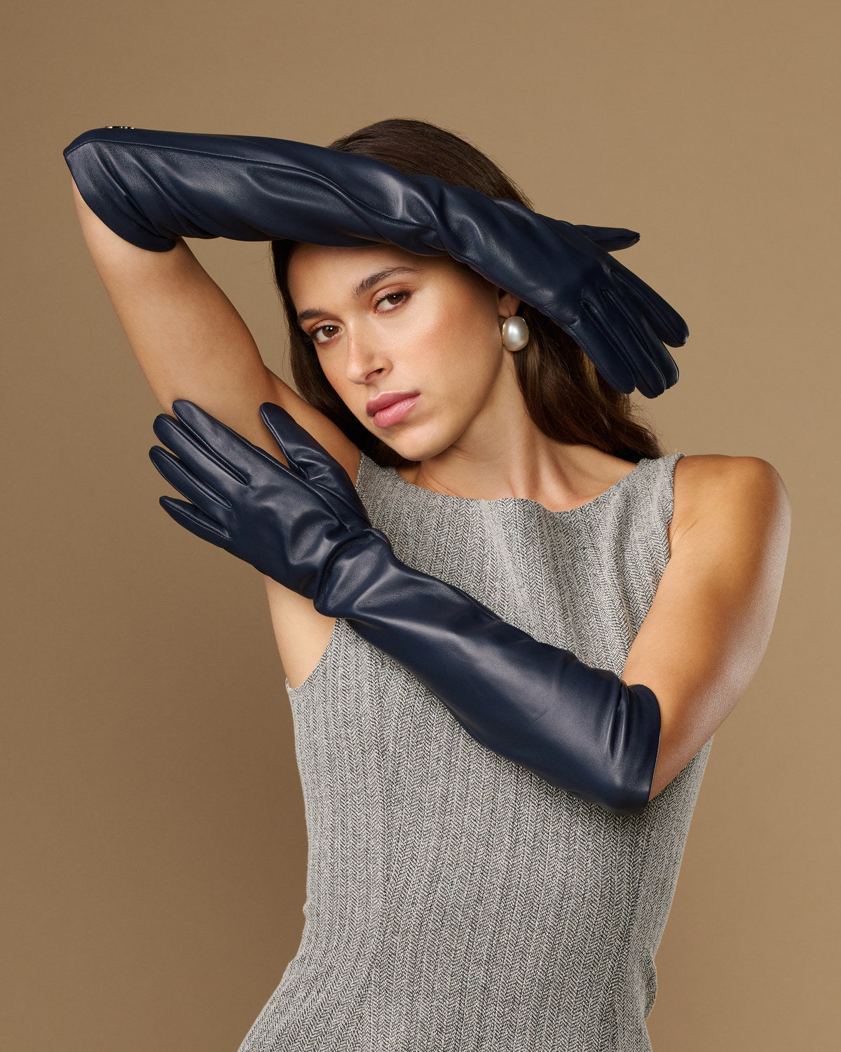 Women's Elbow-Length Lambskin Leather Touchscreen Gloves