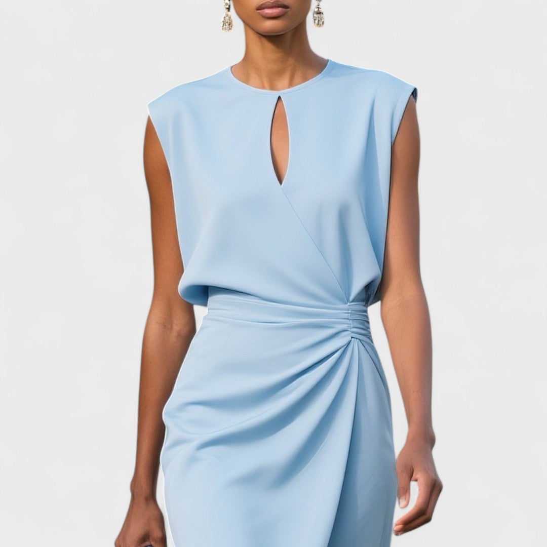 Women's Sleeveless Keyhole Ruched Midi Dress
