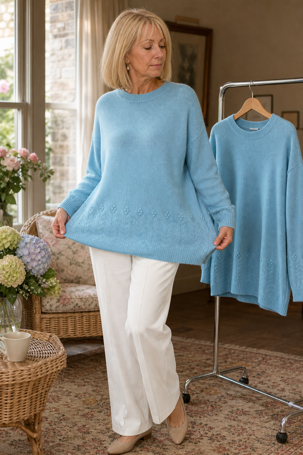 Women's Embroidered Cable Knit Crew Neck Jumper