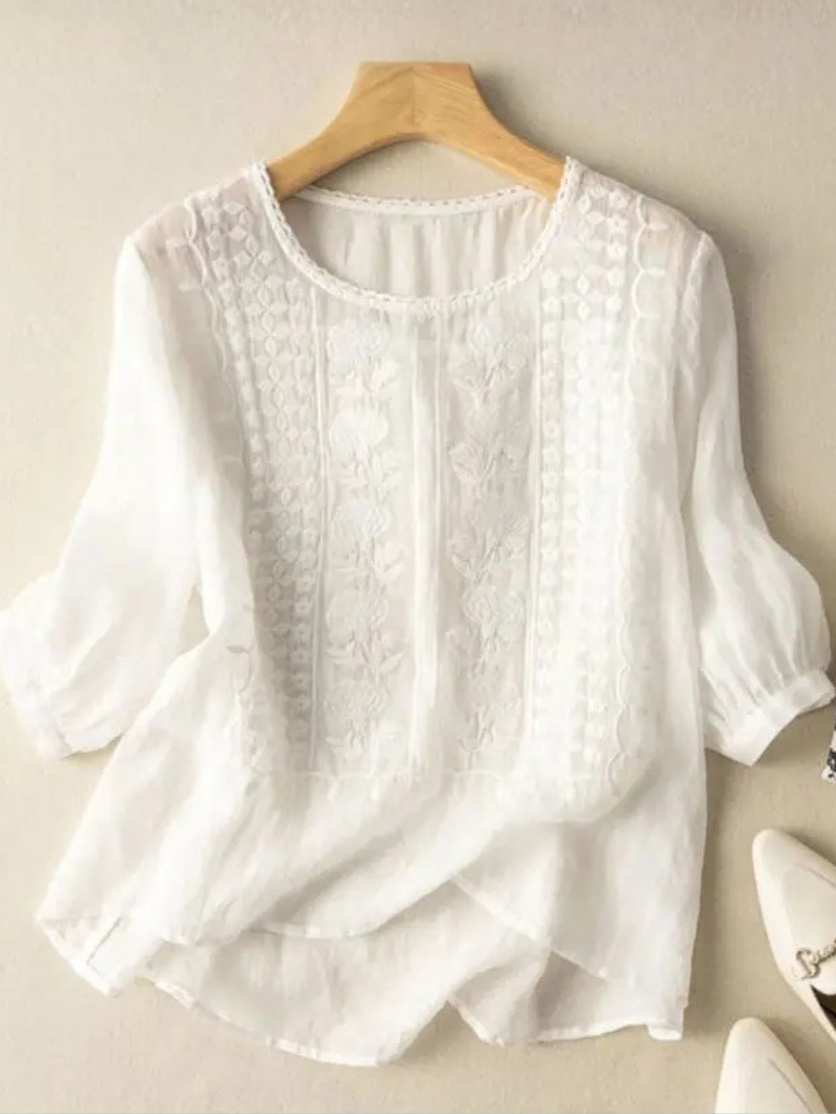 Women's Embroidered Three-Quarter Sleeve Blouse